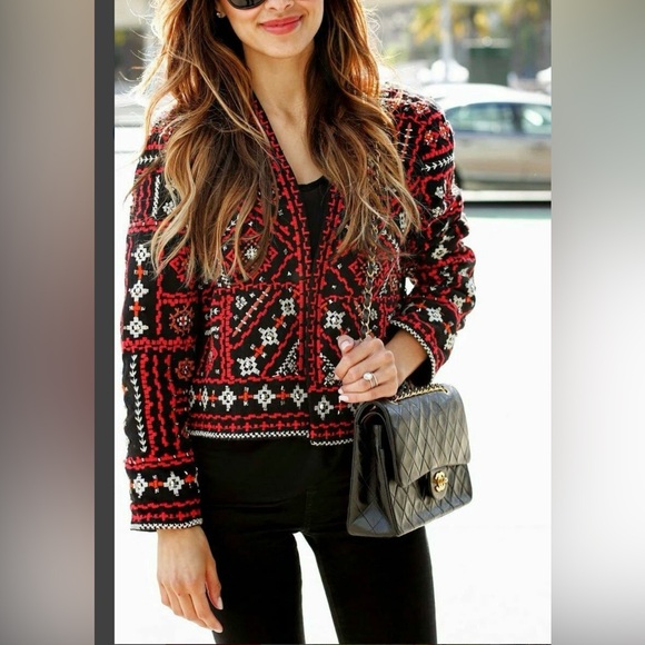 ZARA Women Ethnic Boho Embroidered/Beaded Jacket Red & Black Size M - Picture 2 of 15
